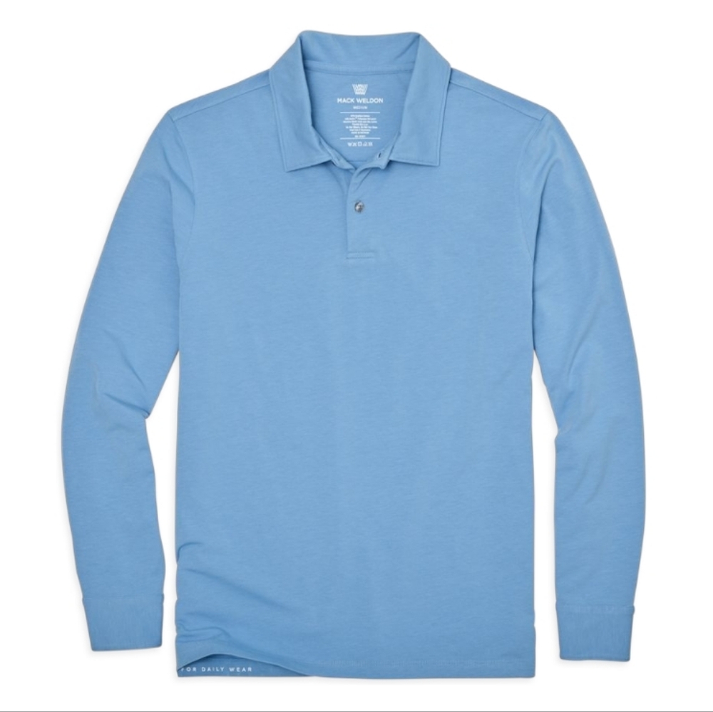 Mack Weldon SILVER Long Sleeve Polo Preppy Pickleball Business Casual Shirt Men
